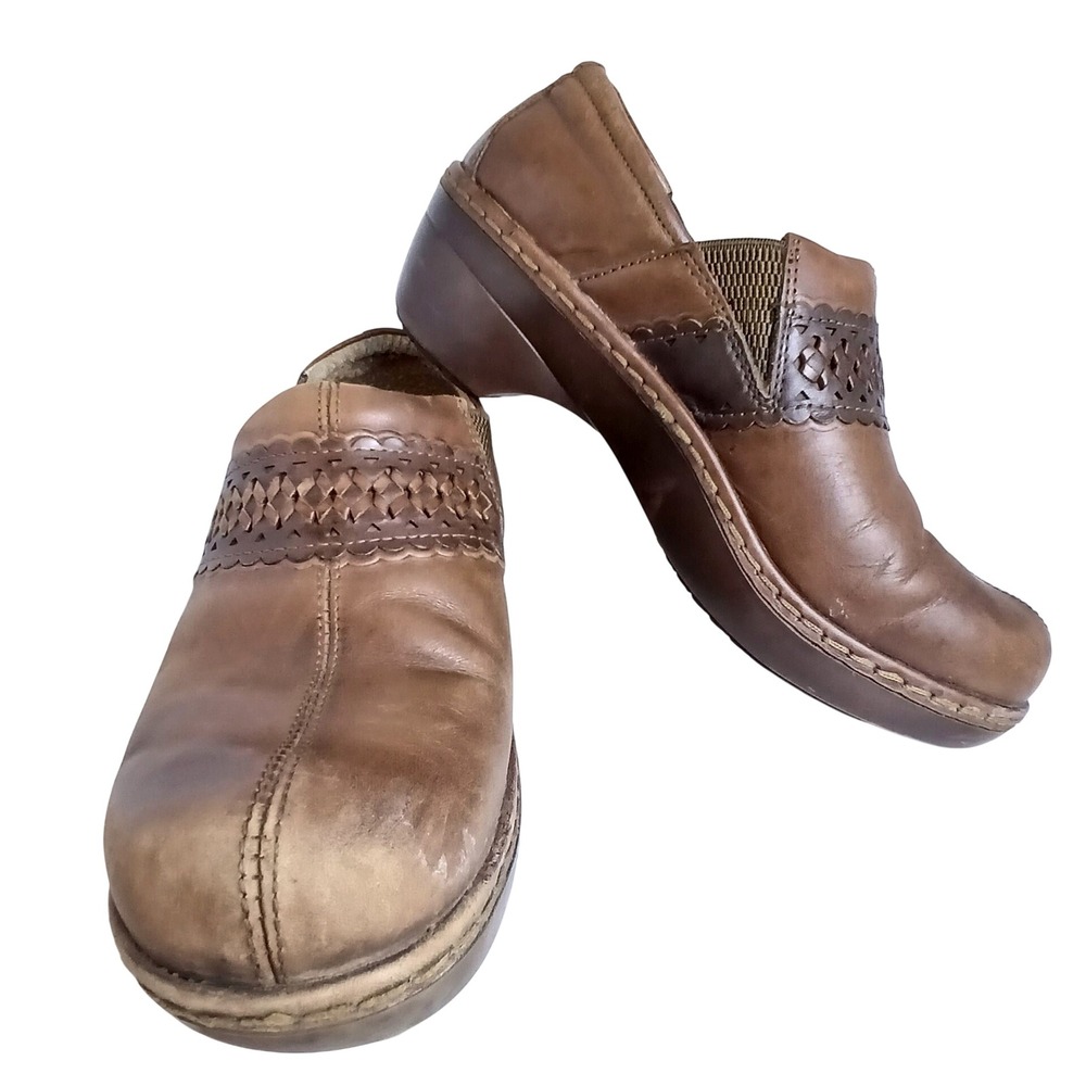 Ariat Womens 11 Brown Leather Clogs Mules Woven Western Boho Slip On Heel